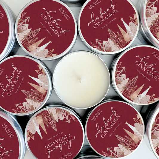CHRISTMAS SOY WAX SCENTED CANDLE | CINNAMON & RHUBARB: Small