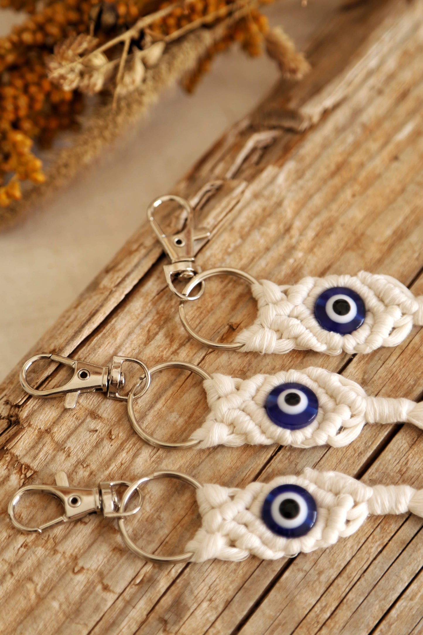 Macrame keychain evil eye