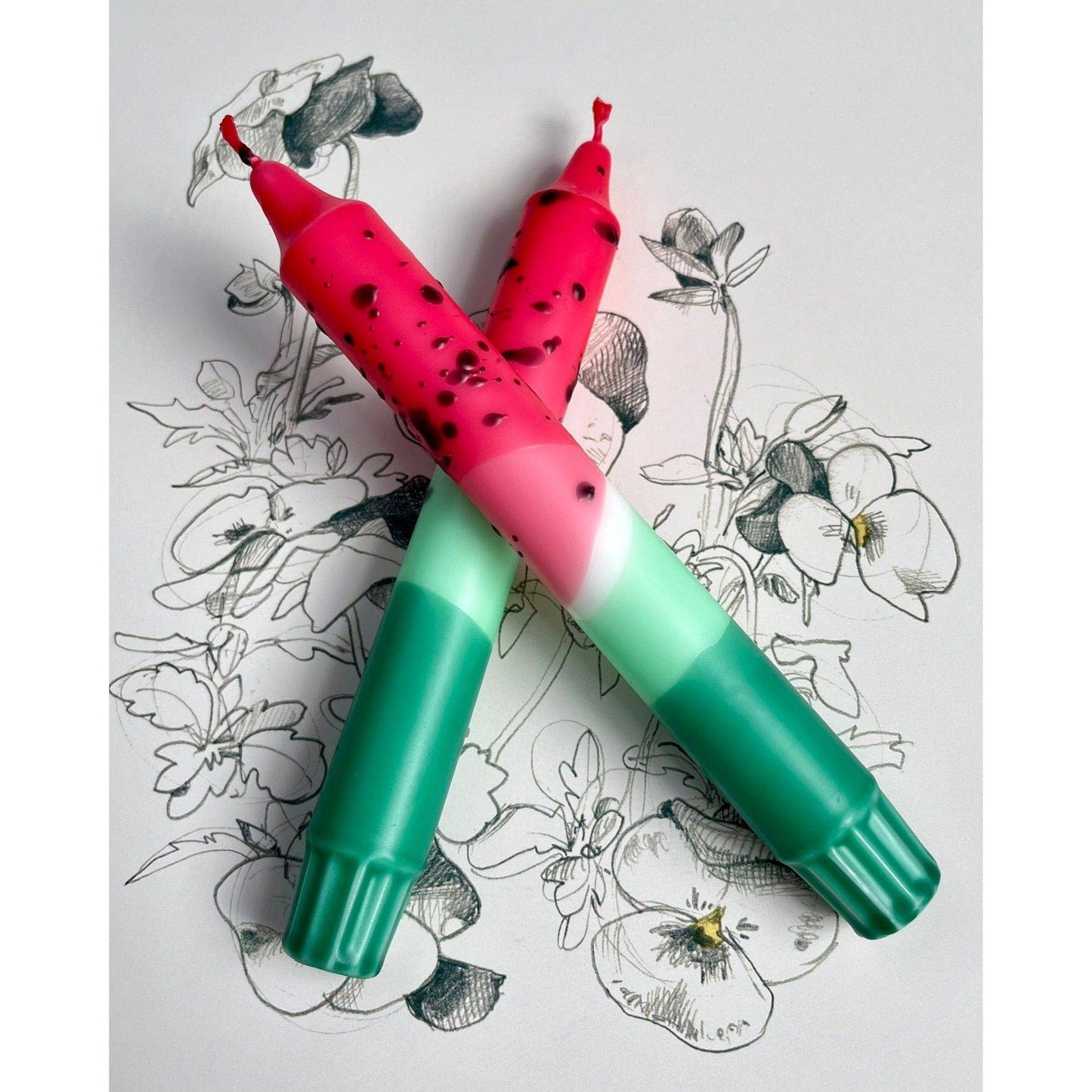 Watermelon - Dip Dye Taper Candles Duo - 2 candles (Free Palestine)