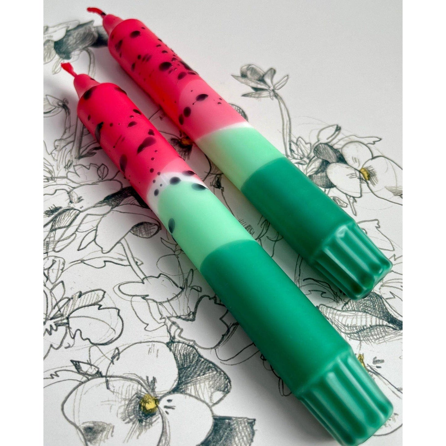 Watermelon - Dip Dye Taper Candles Duo - 2 candles (Free Palestine)