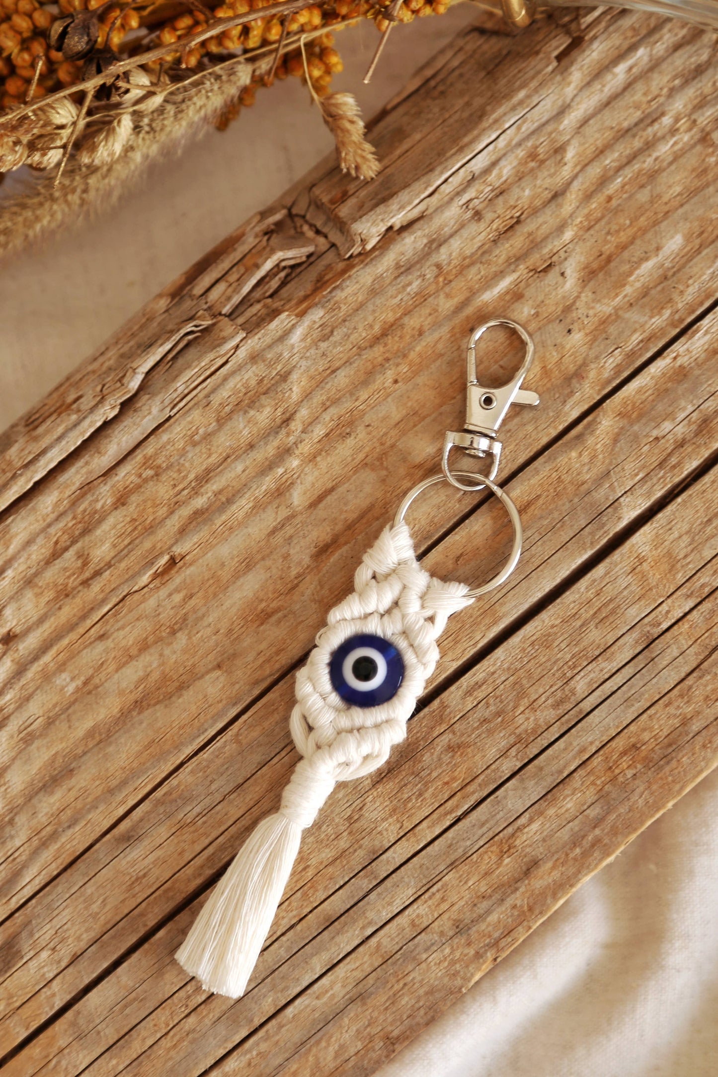 Macrame keychain evil eye