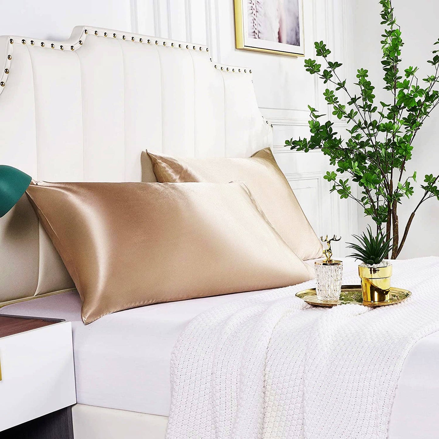 Satin pillow case kaki 60 x 70 cm standard pillow size - Silky satin pillowcase