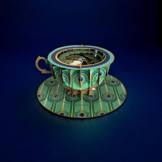 A cup of tea pop up card - Peacock (includes envelope)