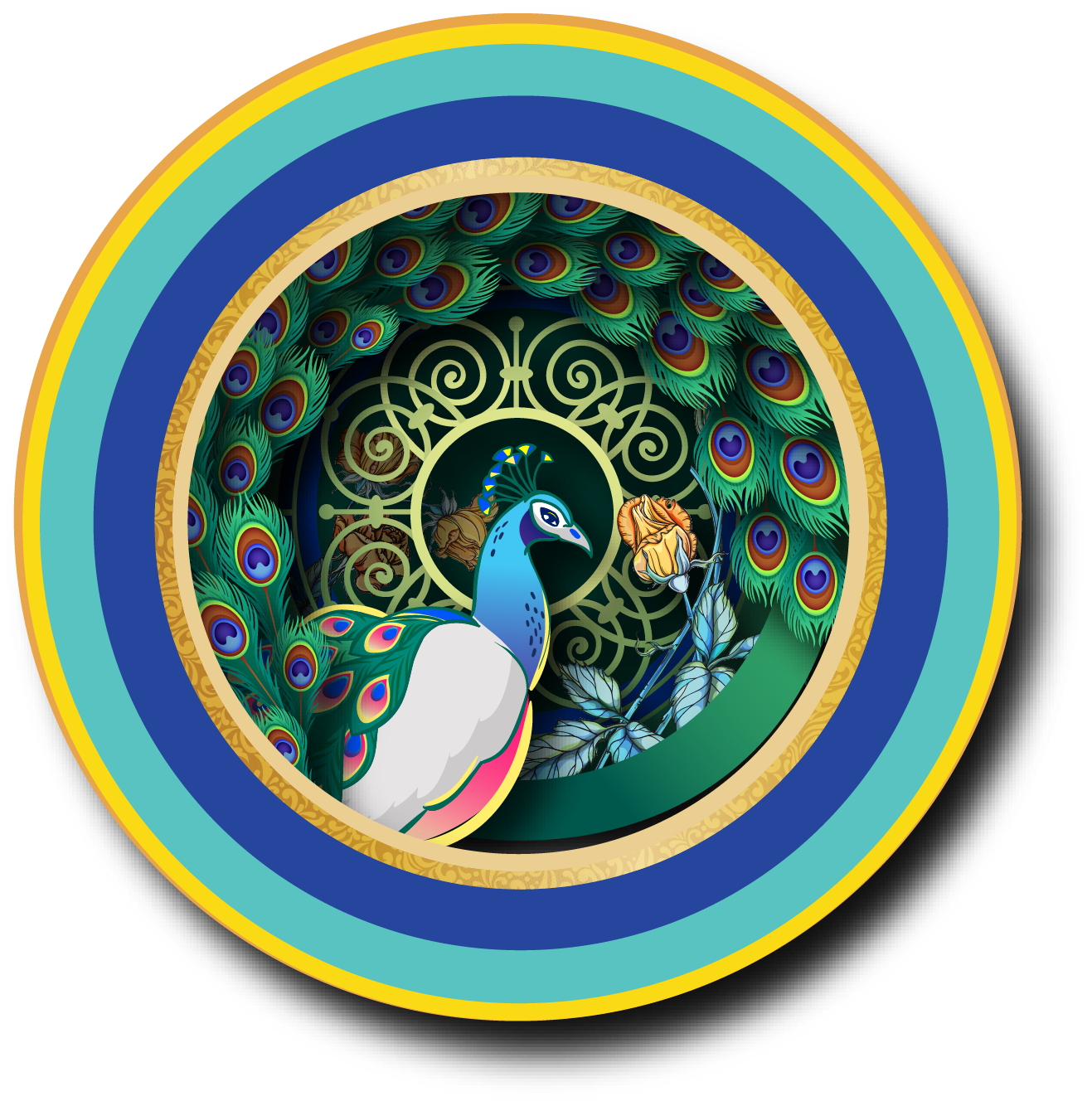 A cup of tea pop up card - Peacock (includes envelope)