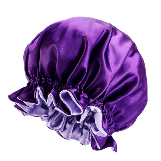Purple Satin Hair Bonnet with edge ( Reversable Satin Night sleep cap )