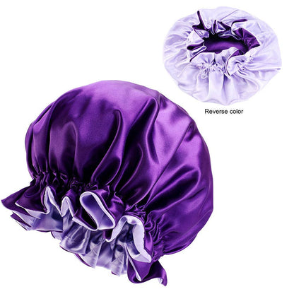 Purple Satin Hair Bonnet with edge ( Reversable Satin Night sleep cap )