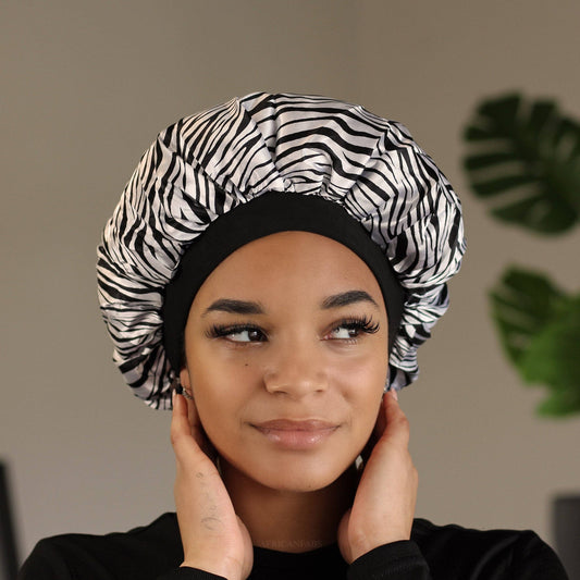 White tiger Satin Hair Bonnet ( Satin Night sleep cap )
