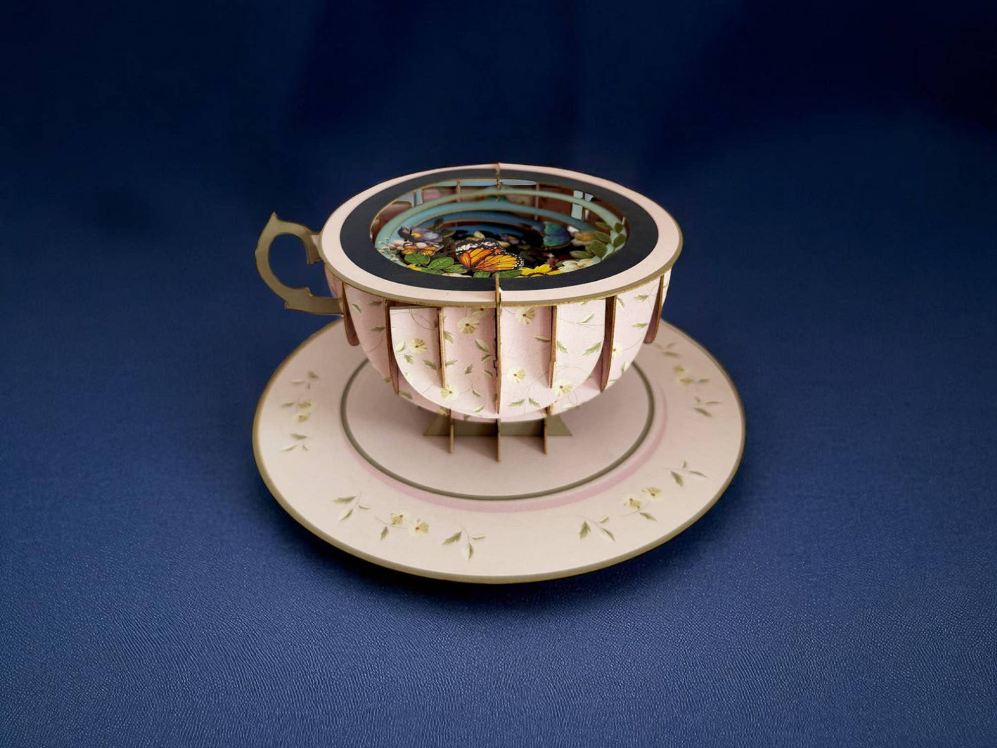 A cup of tea pop up card - Butterflies  (includes envelope)