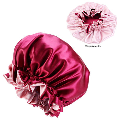 Red Satin Hair Bonnet with edge ( Reversable Satin Night sleep cap )